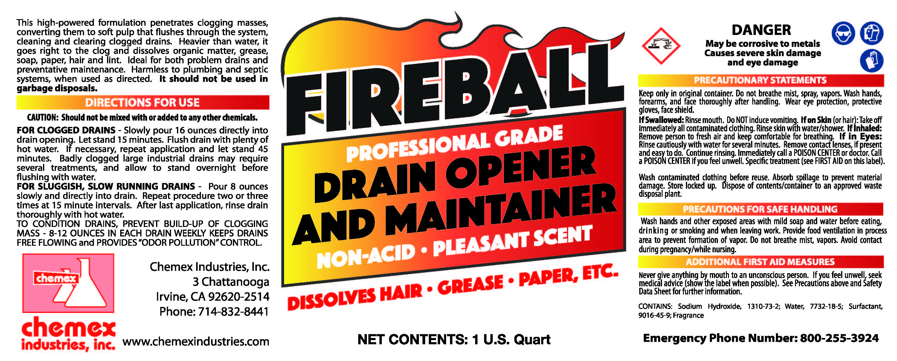 FIREBALL liquid caustic drain line opener